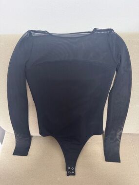 Abercrombie & Fitch Black Long-Sleeve Mesh Bodysuit